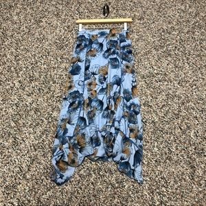 Prose & Poetry Skirt -  Blue/Orange Floral Print MIDI Skirt - Size XS